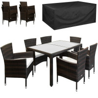 Polyrattan Sitzgruppe | 7-tlg. | inkl. Abdeckplane | Braun/Creme